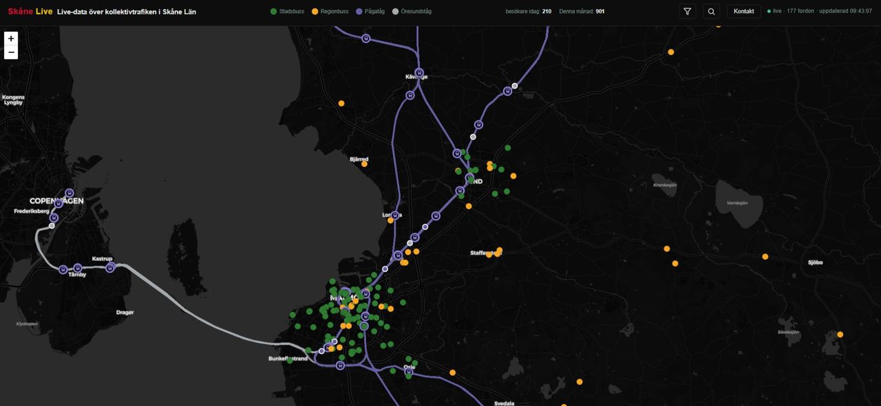 Ny sajt visar all kollektivtrafik i Skåne i realtid