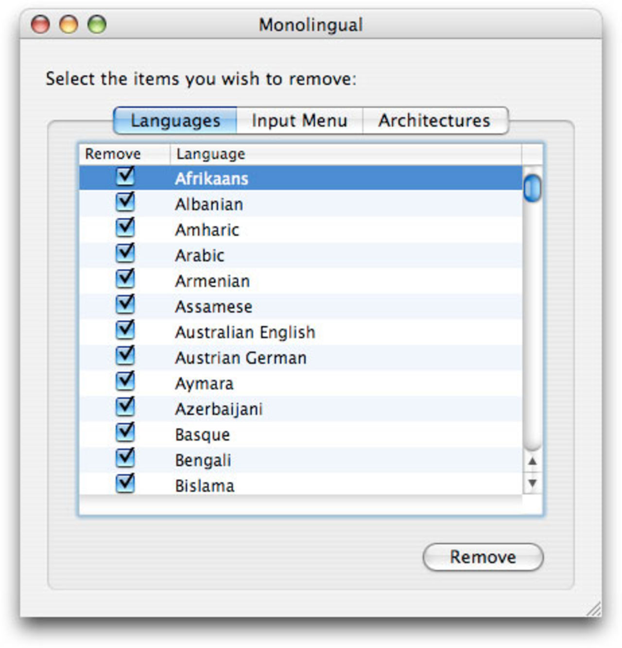 Rensa bort onödiga språk