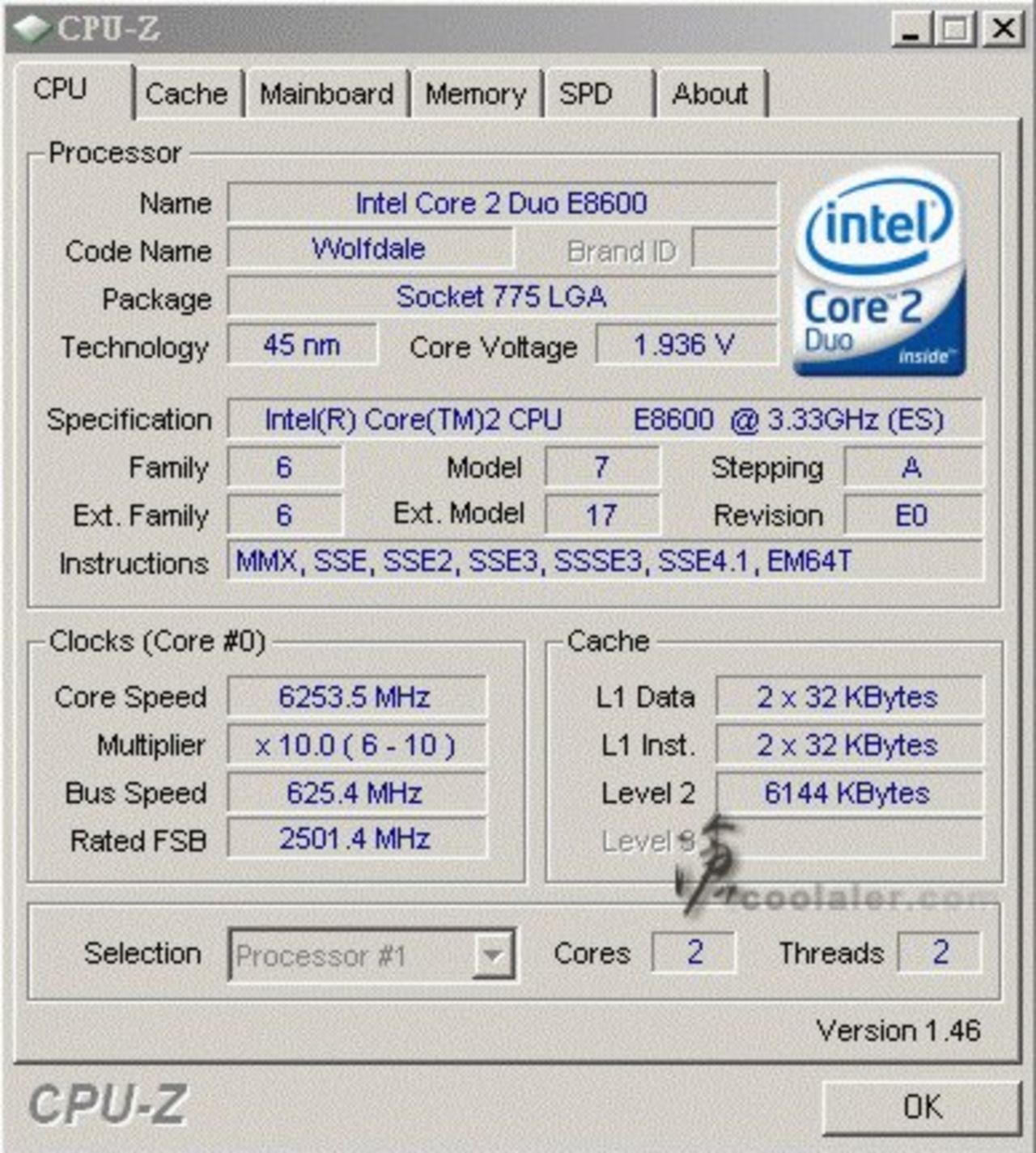 Core 2 Duo E8600 överklockas till 6,25 GHz