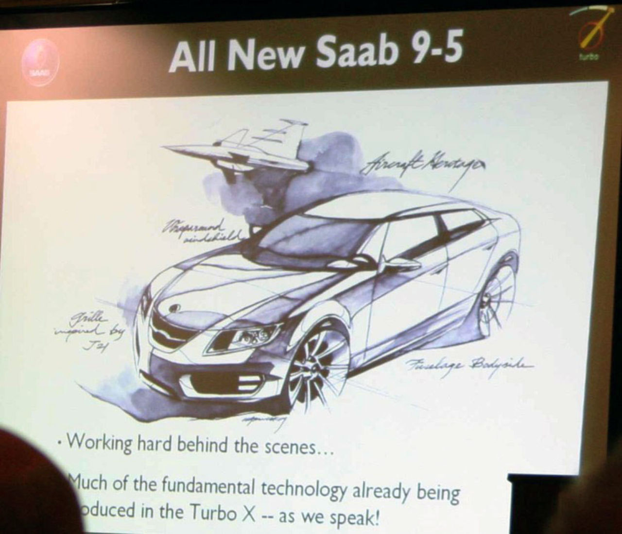 Skiss på Saab 9-5 visad på ägarträff