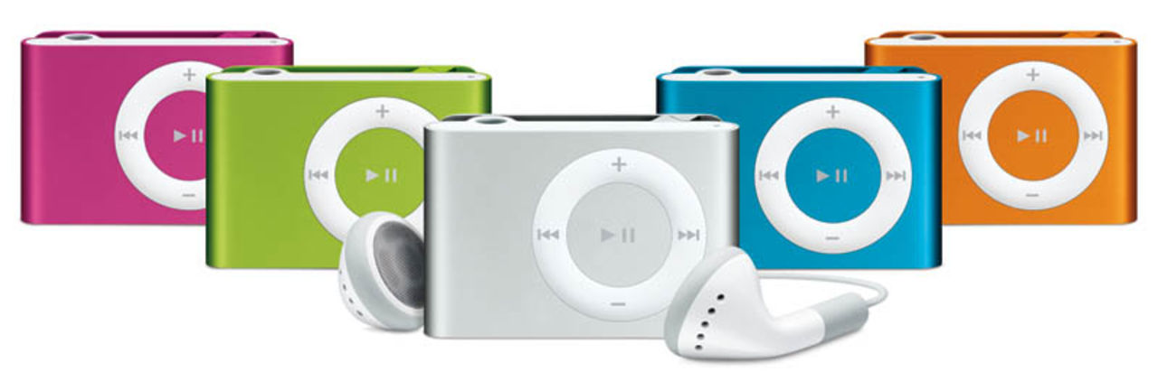iPod shuffle i fem olika färger