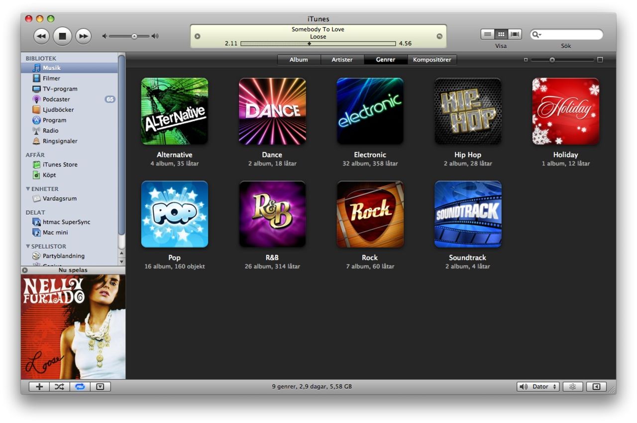 Genrer som fungerar med iTunes 8