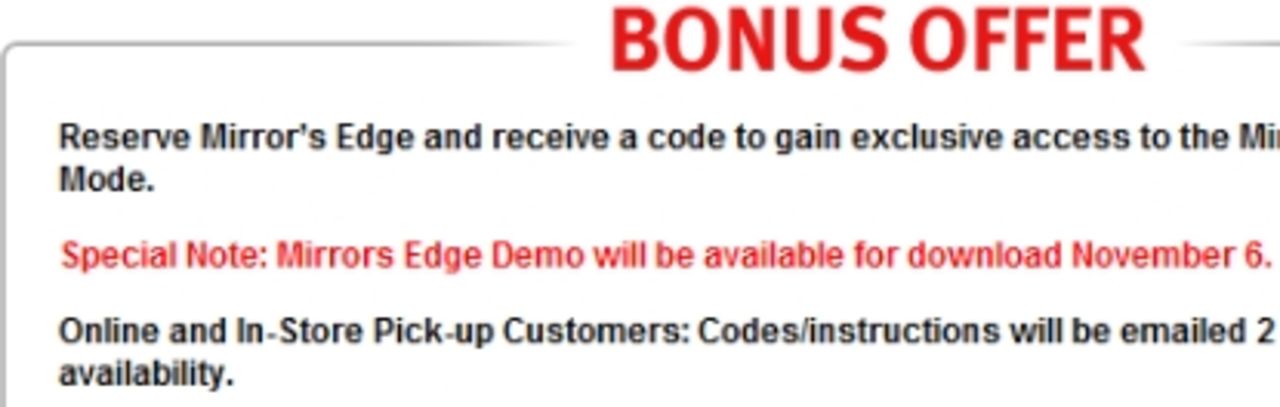 Mirrors Edge-demo i början av november