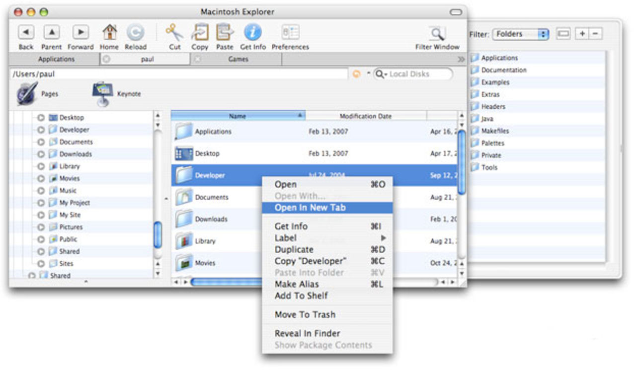Finder med tabbar och filter