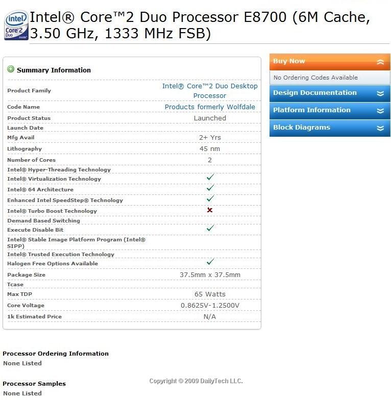 Intel förbereder ny Core 2 Duo E8700. Produktlinjen nu uppe i 3,5 GHz ...