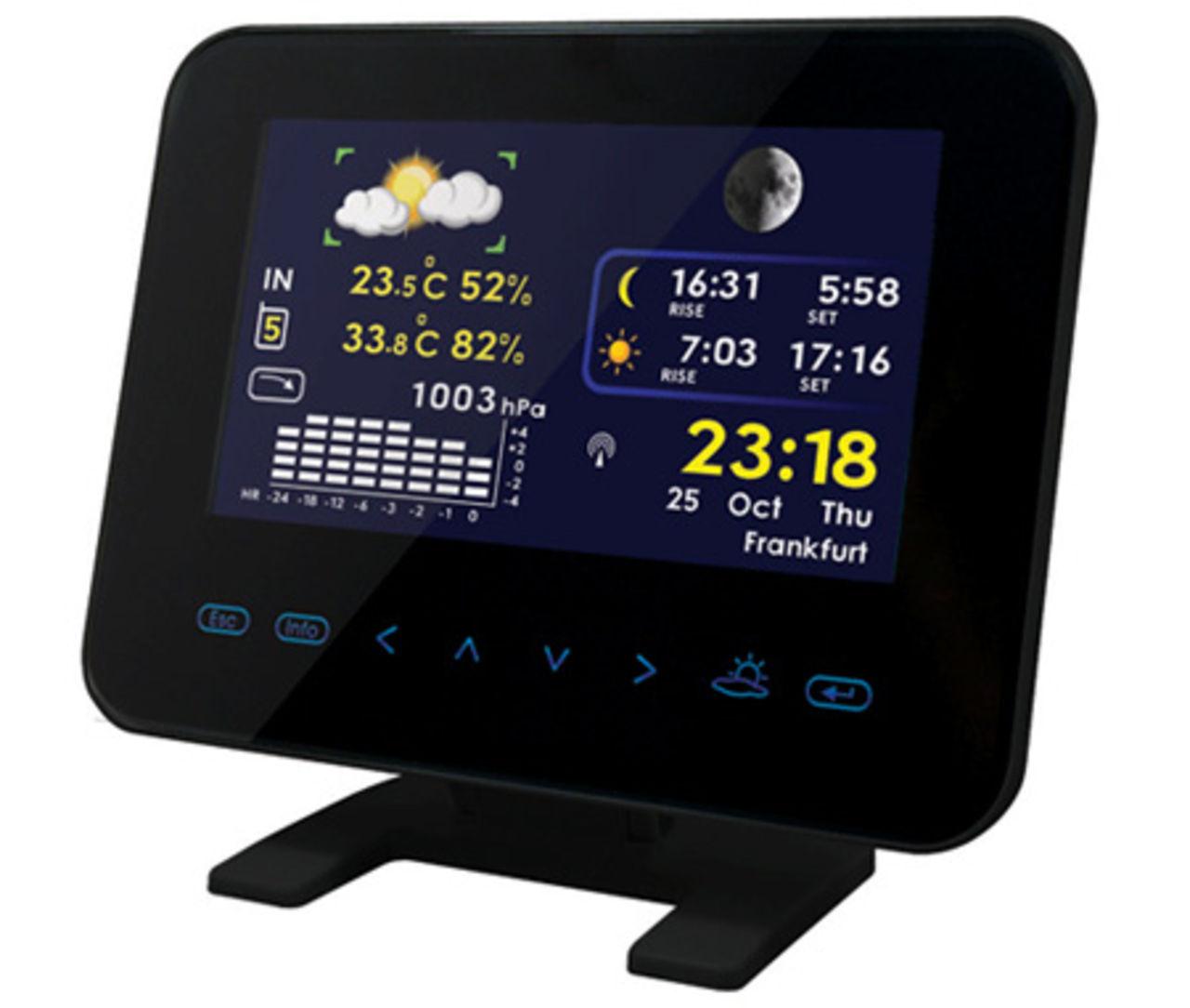 Väderstation och fotoram i ett