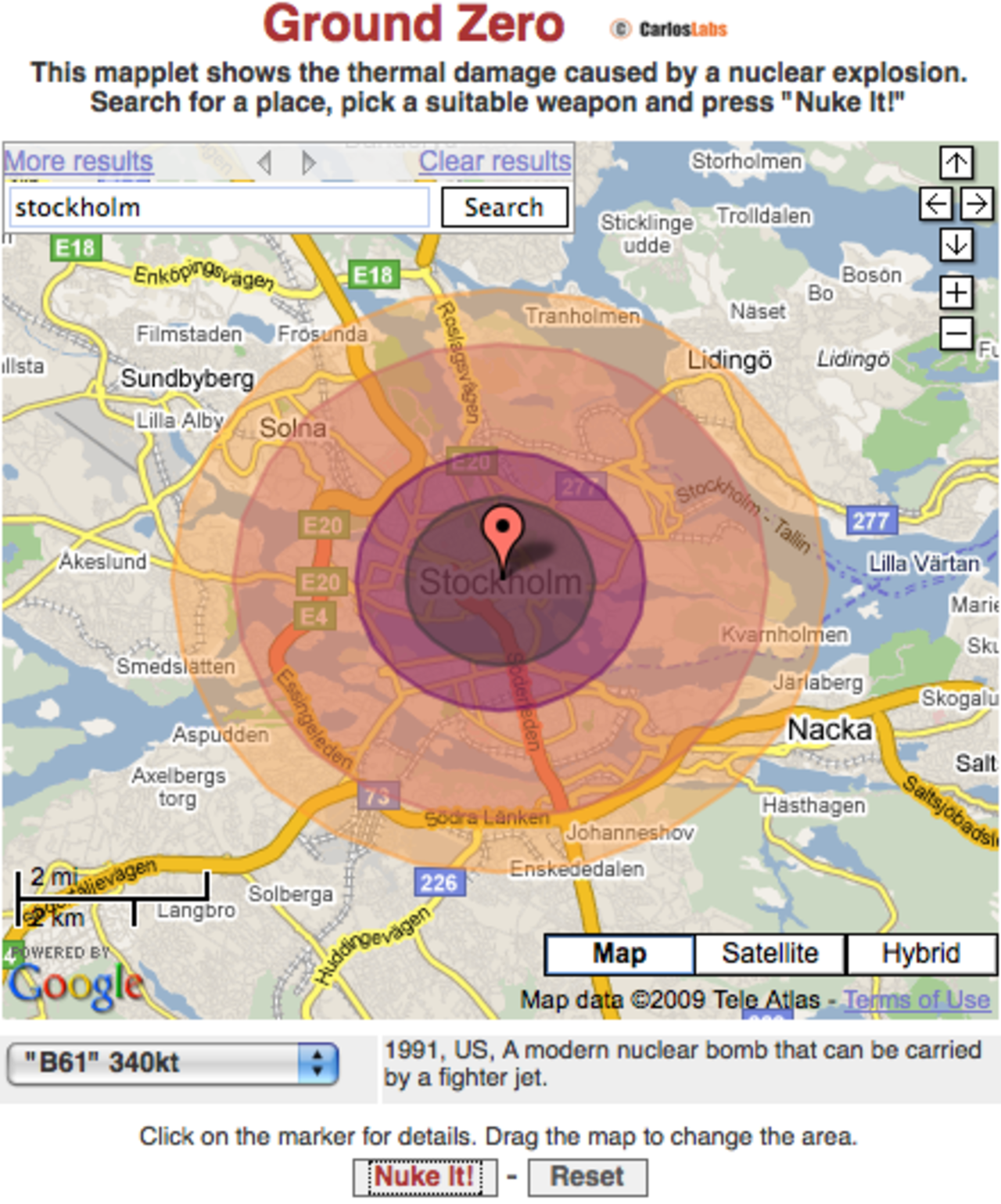 Bomba städer i Google Maps