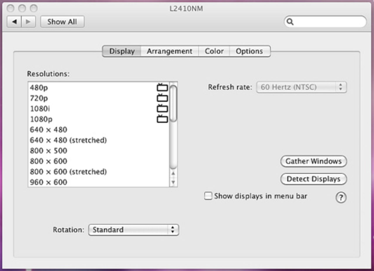 HDTV-inställningar direkt i 10.6