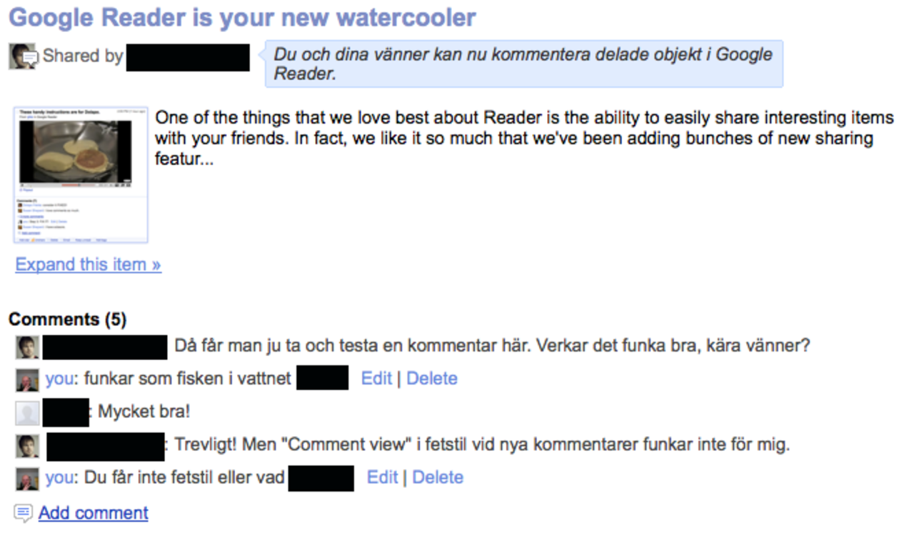 Nu går det att kommentera i Google Reader