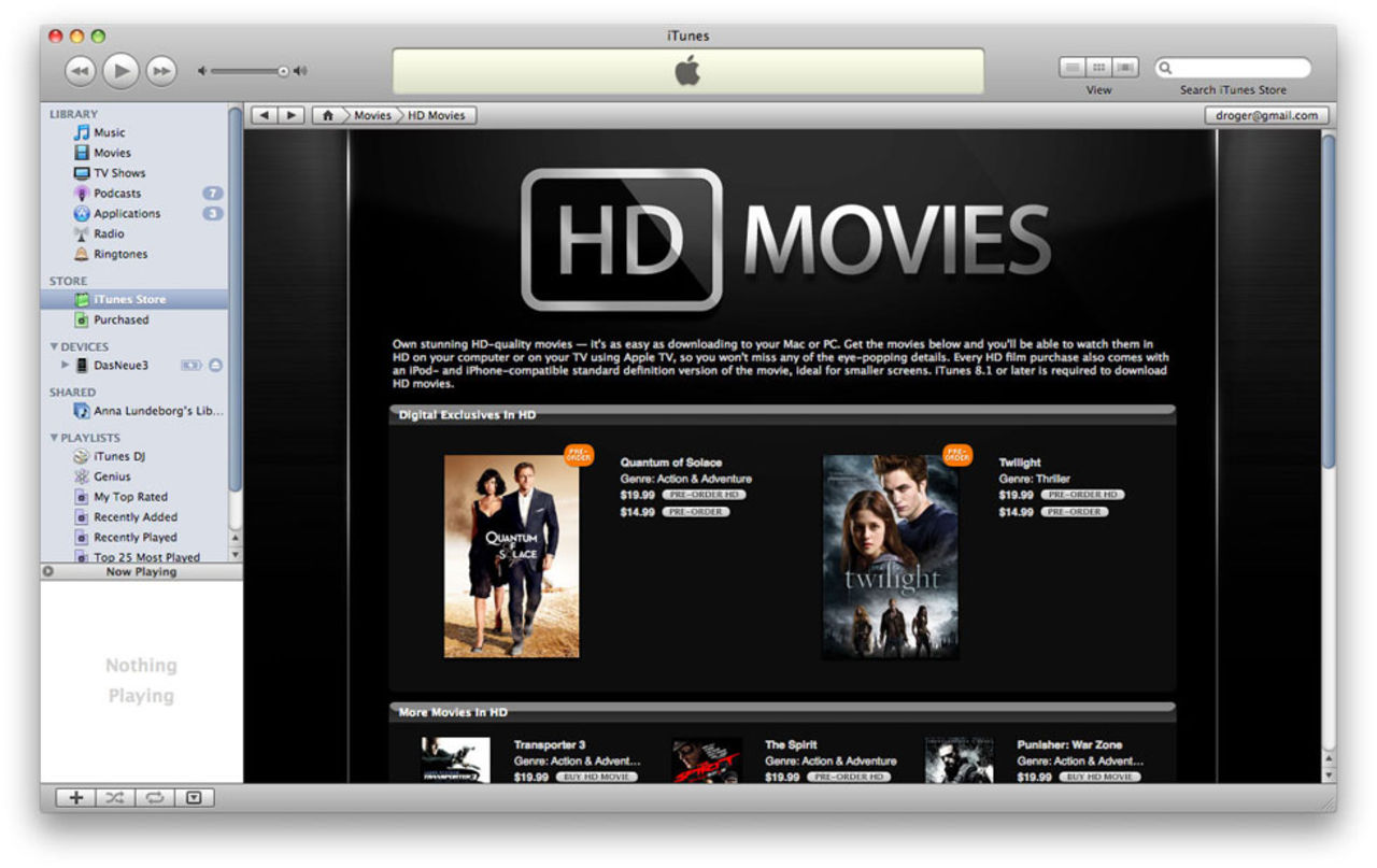 HD-filmer nu tillgängliga i iTunes